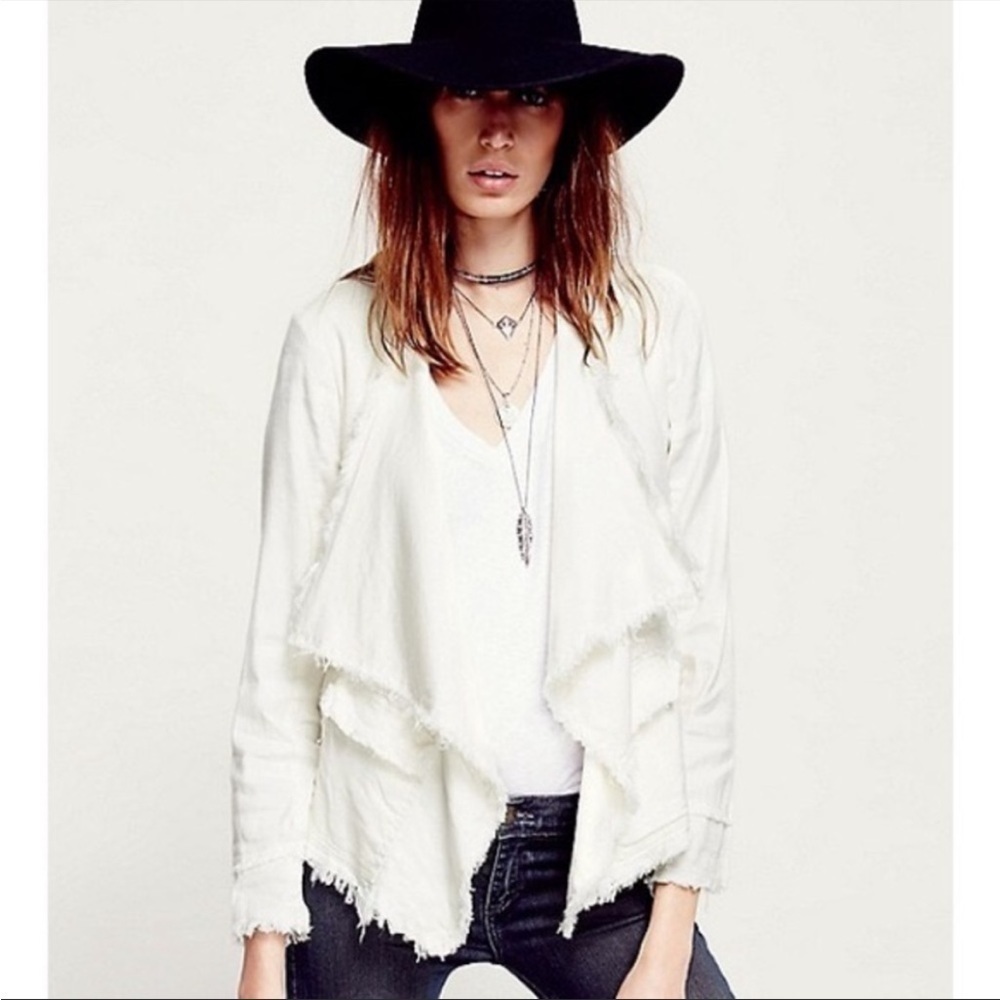 Free People Raw Femme Waterfall Front Linen Blend Jacket